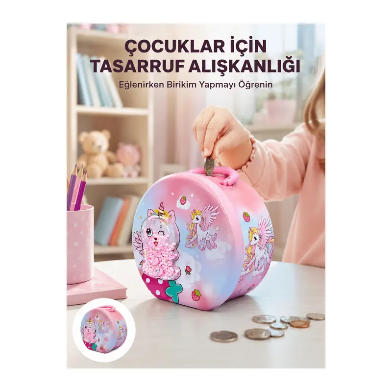 Mini Çocuk Para Kasası Güvenli Kilitli Birikim Kutusu