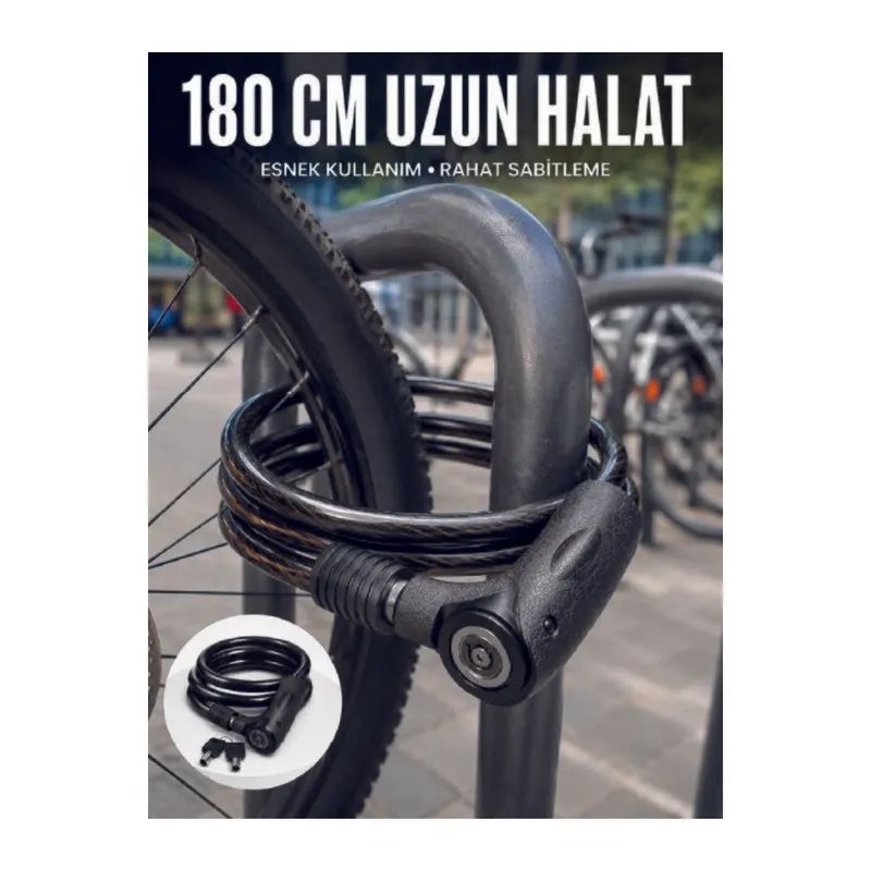 Motosiklet, Bisiklet ve Elektrikli Scooter İçin Ağır Hizmet Tipi Çelik Halat Kilidi