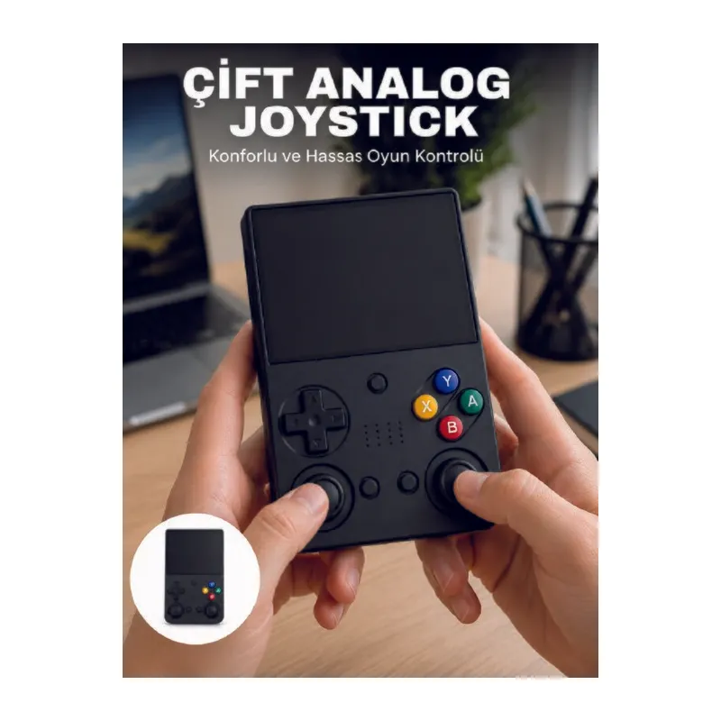 3.5 İnç IPS Ekran Retro Oyun Konsolu 64GB Dahili Hafıza Çift Analog Joystick Taşınabilir El Konsolu