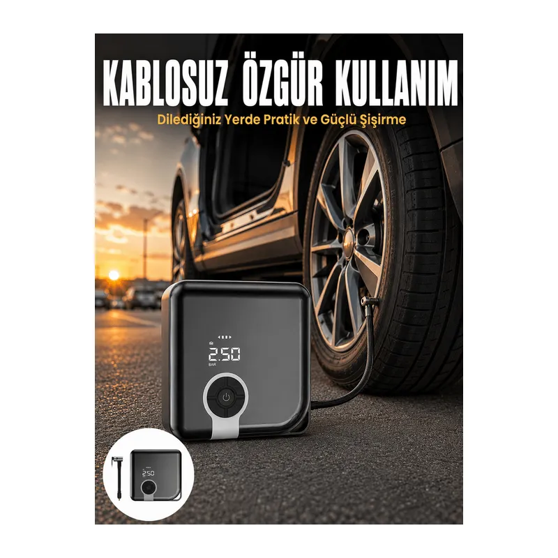Type-C Şarj Girişli Diyafram Tip Kompresör Yeni Nesil