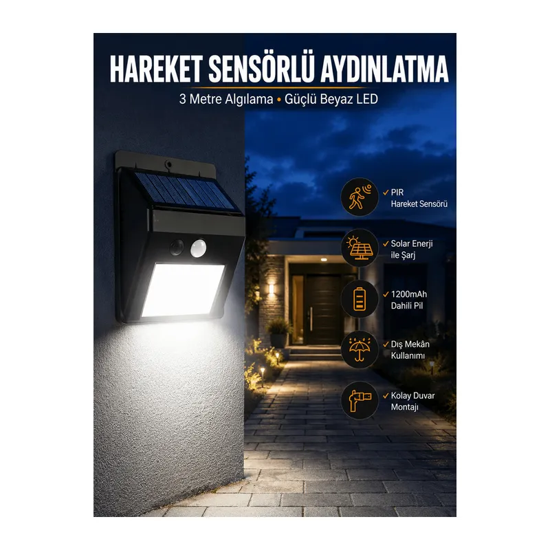 Solar Güneş Enerji Panelli Sensörlü Lamba Enerji Tasarruflu