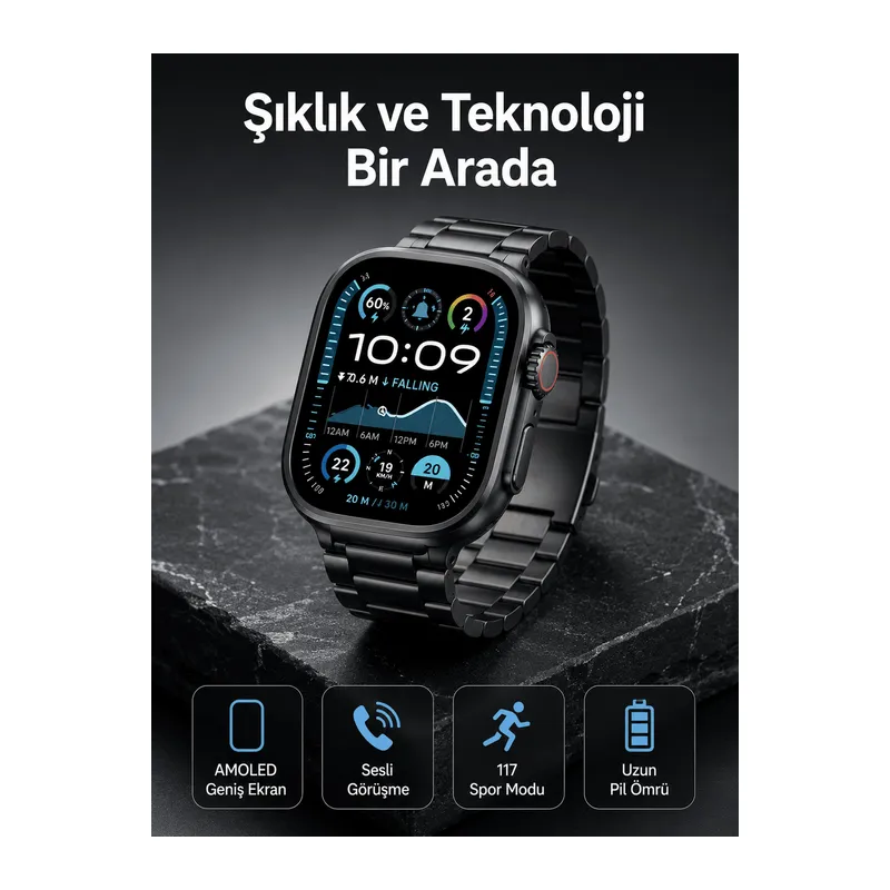 Akıllı Saat 3 Kordonlu Waterproof Adımsayar, Titreşim ve GPS Özelliği