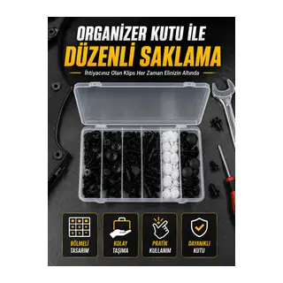 Profesyonel Oto Klips Tamir Seti 6 Farklı Model Plastik Sabitleme Pimi Organizer Kutulu