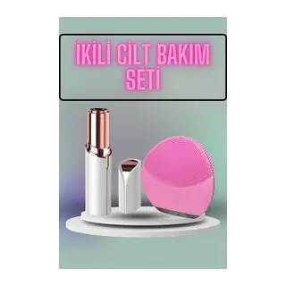 Kaş Bıyık Ve Yüz Epilasyon Aleti Ve Titreşimli Yüz Temizleme Masaj Aleti İkili Set