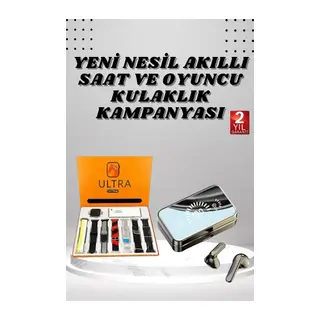 Aynalı Bluetooth Kulaklık ve 7 Kordonlu Akıllı Saat Dijital Göstergeli Uzun Pil Ömrü