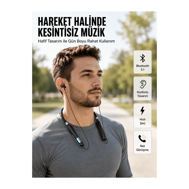 Suya Dayanıklı Manyetik Spor ve Günlük Kullanım Kulaklığı