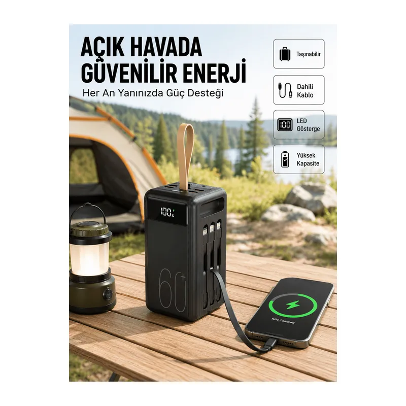 LED Ekranlı Çok Fonksiyonlu Taşınabilir Şarj Ünitesi Powerbank Yeni Nesil