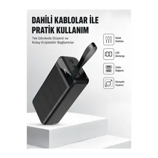 50.000 mAh Kapasiteli Powerbank – Hızlı Şarj Destekli, 4 USB Portlu, LED Işıklı Taşınabilir Enerji Deposu