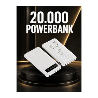 20.000mAh PD Powerbank LED Işık LCD Ekran Dahili Kablo Çoklu Giriş Yeni Nesil