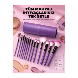 12 Parça Yumuşak Kıllı Makyaj Fırçası Seti Yüz ve Göz Makyajına Uygun Profesyonel Kullanım