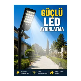 Hareket Sensörlü Solar LED Aydınlatma 3 Modlu Uzaktan Kumandalı Bahçe Lambası
