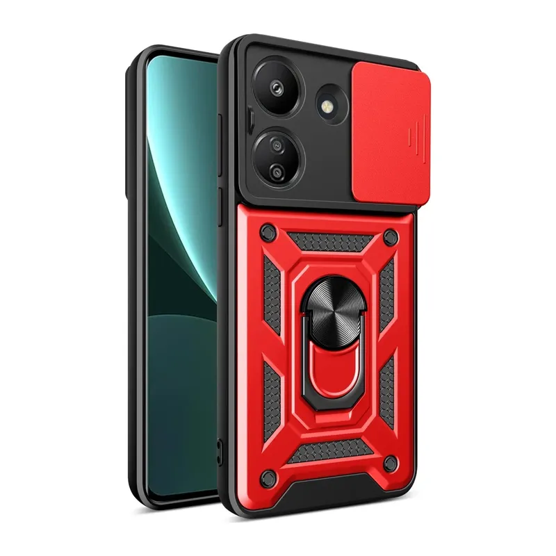 Xiaomi Redmi 13C Kılıf Pars Lens Yüzüklü Silikon - Kırmızı