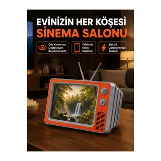 Telefon İçin 12 İnç Ekran Büyütücü Retro Televizyon Tasarımı HD Film İzleme Katlanabilir Stand