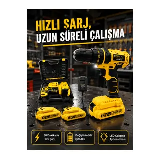 Ev ve Atölye İçin 12V Akülü Matkap | Plastik Mandren ve Metal Şanzıman
