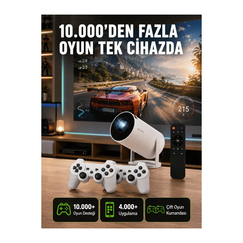 TÇift Kollu Tasarımlı Kablosuz Projeksiyon – 4K, 10.000 Oyun ve Smart App Desteği Yeni Nesil