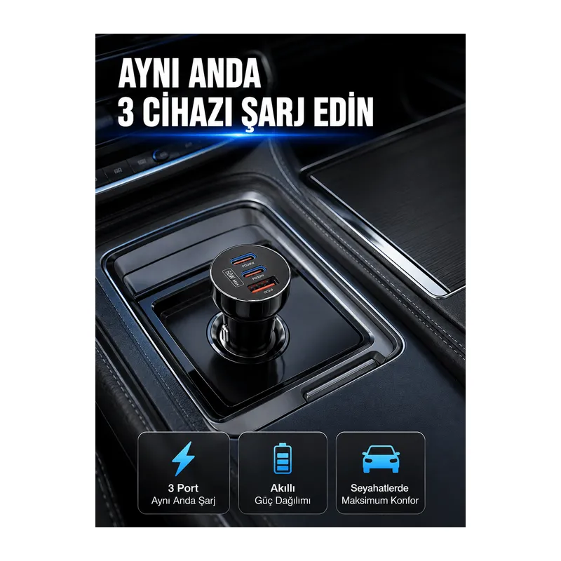 12V 24V Uyumlu 60W Araç İçi Şarj Adaptörü Çoklu Hızlı Şarj Cihazı