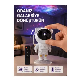 Astronot Şekilli Galaxy Projeksiyon Lambası Nebula Efektli Dekoratif Lamba