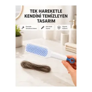 Kendi Kendini Temizleyen Saç Tarağı – Anti-Statik, Silikon Uçlu, ABS Malzeme, 22x4 cm