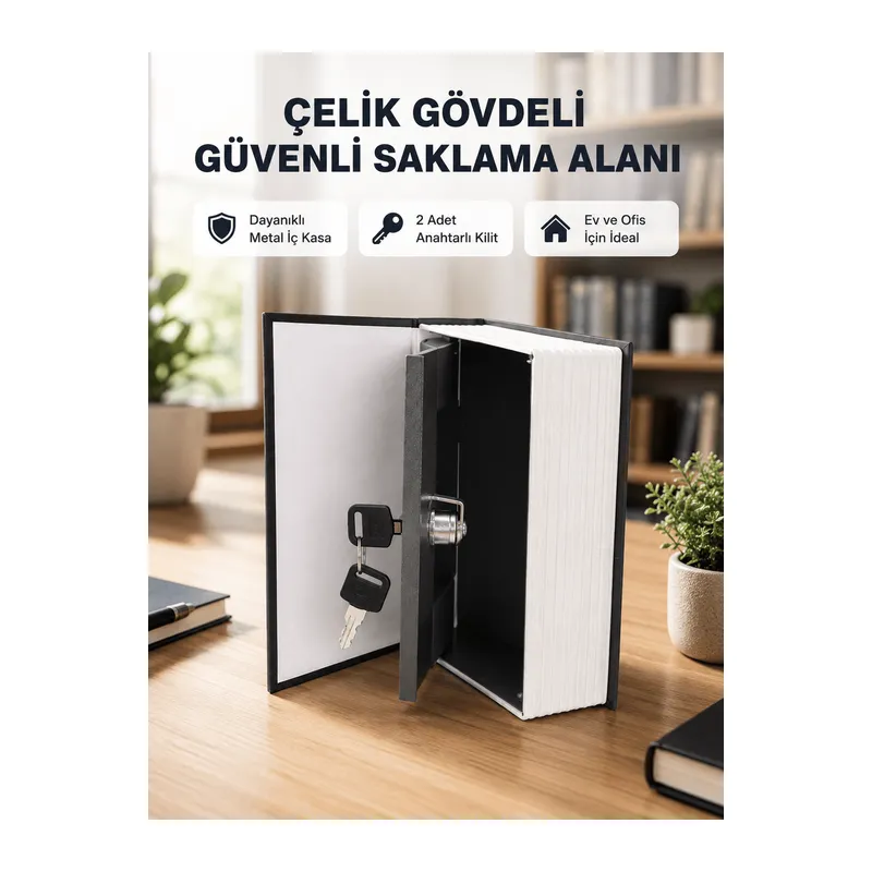 Anahtarlı Gizli Kitap Kasa – Metal İç Yapı, Kamuflajlı Sözlük Tasarım