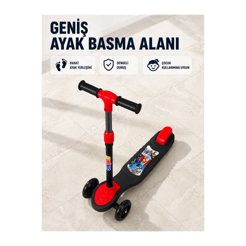 Çocuklar İçin 3 Tekerlekli Scooter Ayarlanabilir Gidonlu Eğlenceli Sürüş Aracı