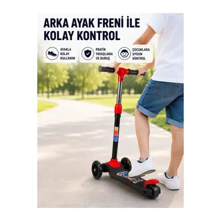 3 Tekerlekli Çocuk Scooterı Kaymaz Geniş Tabanlı Dengeli Sürüş Skuteri