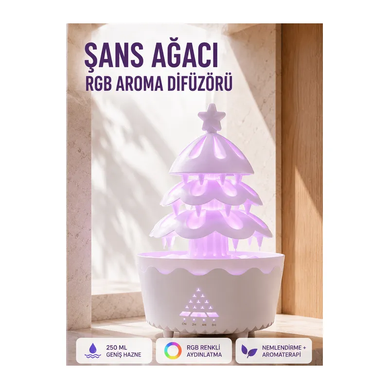 Şans Ağacı 250 ML Ultrasonik Hava Nemlendirici RGB Işıklı Aroma Difüzörü