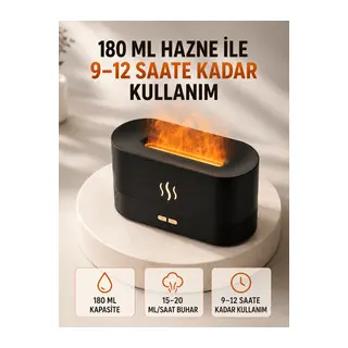 180 ML Alev Efektli Aroma Difüzörü Ultrasonik Buharlı Aromaterapi Cihazı