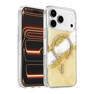 Onegif Apple iPhone 17 Pro Max/18 Pro Max Lotus Simli Magsafe Kapak - Gümüş