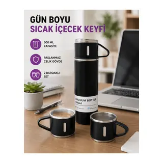 Paslanmaz Çelik 500 ml Termos Seti – 8 Saat Isı Koruma, Vakumlu, Sızdırmaz ve Taşınabilir