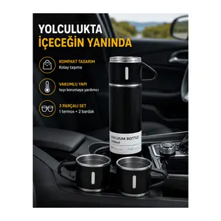 500 ml Paslanmaz Çelik Termos Seti – Sızdırmaz, Vakumlu, Isı Koruma Özellikli, Taşınabilir Termos