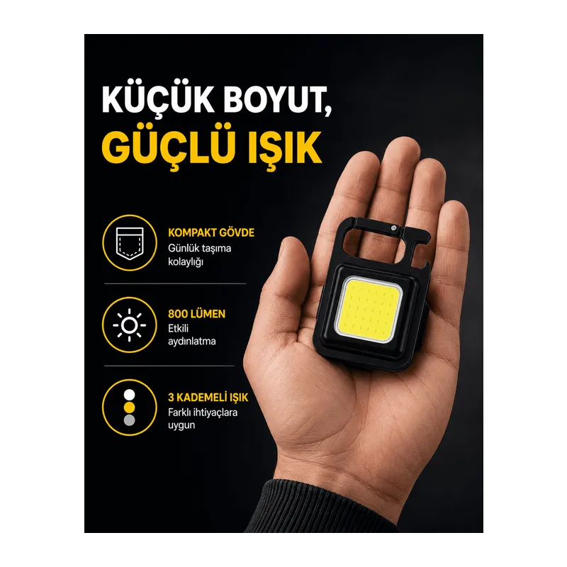 LED Mini Anahtarlık Fener – 1000 Lümen Güçlü Işık ve USB Type-C Şarjlı Yeni Nesil