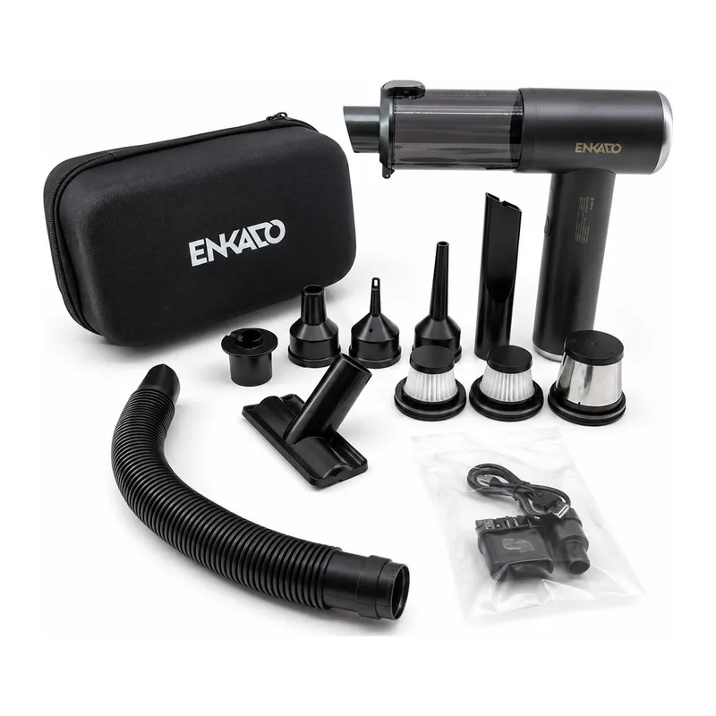 Oto Araç - 2IN1 Şarjlı 100W - 17000PA 9 Başlık - 3 Filtre El Tipi Basınçlı Hava Üfleme - Araç Süpürge Makinesi Taşıma Çantalı EKD-SP10