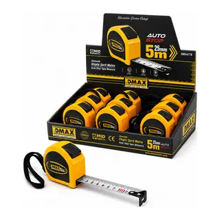 12 Adet 5MT X 25MM Otomatik Çelik Şerit Metre Stoplu