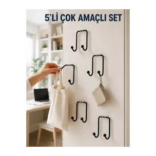 5'li Yapışkanlı Askı Seti Mutfak Banyo ve Ev İçin Çok Amaçlı Askılık
