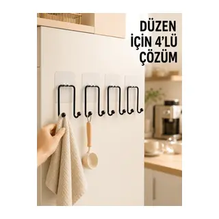 4 Adet Yapışkanlı Askı Çok Amaçlı Mutfak Banyo Düzenleyici Askılık