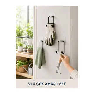 3 Adet Yapışkanlı Askılık Çok Amaçlı Ev Düzenleme Askı Seti
