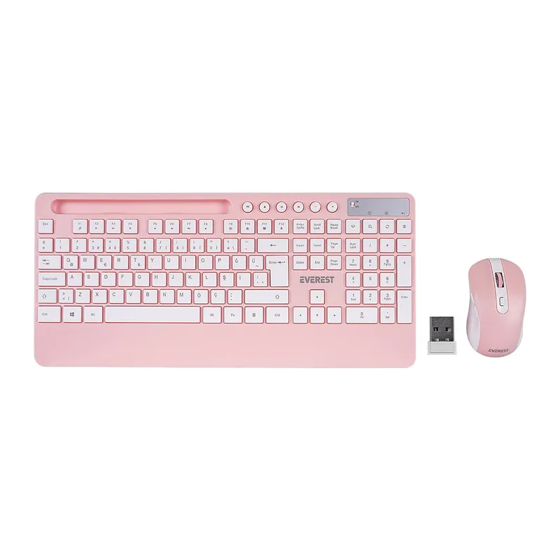 Beyaz - Pembe Kablosuz Klavye - Mouse Seti Tablet - Telefon Standlı Q Kalvye
