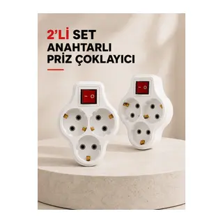 Anahtarlı 3 Çıkışlı Priz Çoğaltıcı Ev Ofis İçin Kablosuz 2’li Avantajlı Set