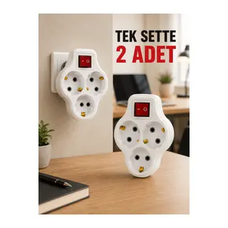 2’li Set Anahtarlı 3’lü Priz Çoğaltıcı Direkt Prize Takılan Kablosuz Çoklayıcı