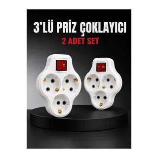 3’lü Priz Çoklayıcı 2 Adet Set Anahtarlı Kablosuz Duvar Tipi Priz Çoğaltıcı