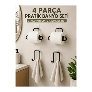 Pratik Banyo Düzenleme Seti 2 Adet Rulo Kağıt Tutucu 2 Adet Havlu Askılığı