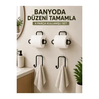Banyo ve Mutfak İçin 4 Parça Set 2 Adet Kağıtlık 2 Adet Havlu Askısı