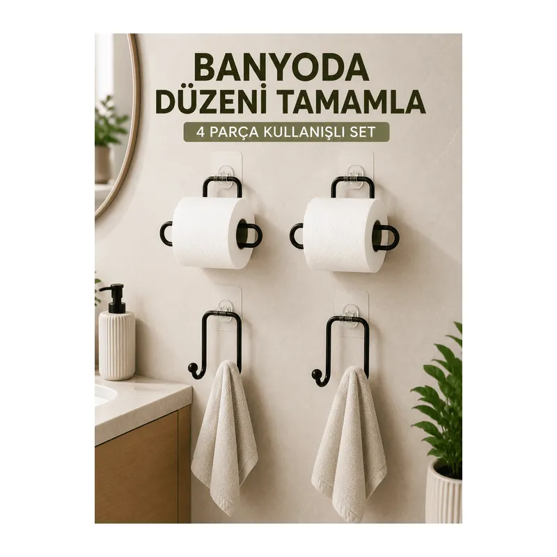 Banyo ve Mutfak İçin 4 Parça Set 2 Adet Kağıtlık 2 Adet Havlu Askısı