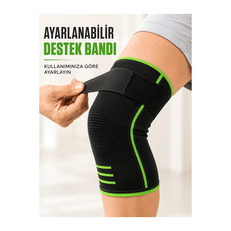 Ayarlanabilir Bantlı Spor Dizlik Nefes Alabilen Esnek Diz Destekleyici Siyah Yeşil
