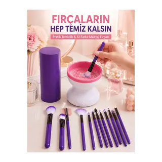 12’li Makyaj Fırça Seti ve Elektrikli Fırça Temizleme Cihazı Avantajlı İkili Makyaj Bakım Seti