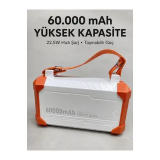 Kamp ve Seyahat İçin 60000 mAh Powerbank 22.5W Hızlı Şarj Acil Durum Işıklı Taşıma Saplı 4 Entegre Kablolu