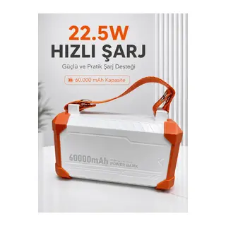 22.5W Hızlı Şarj Destekli 60000 mAh Powerbank 4 Dahili Kablolu Çoklu USB Type-C Çıkışlı Güç Bankası