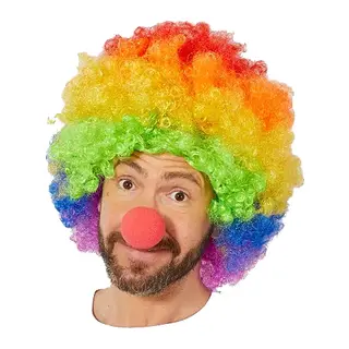 Rengarenk Gökkuşağı Afro Bonus Peruk ve Kırmızı Renk Sünger Burun 120 gr
