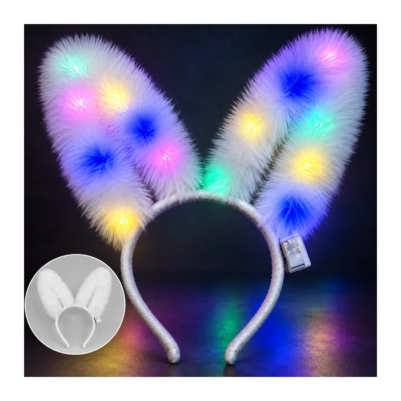 3 Modlu LED Işıklı Peluş Tavşan Kulağı Beyaz Renk