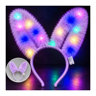 3 Modlu LED Işıklı Peluş Tavşan Kulağı Lila Renk